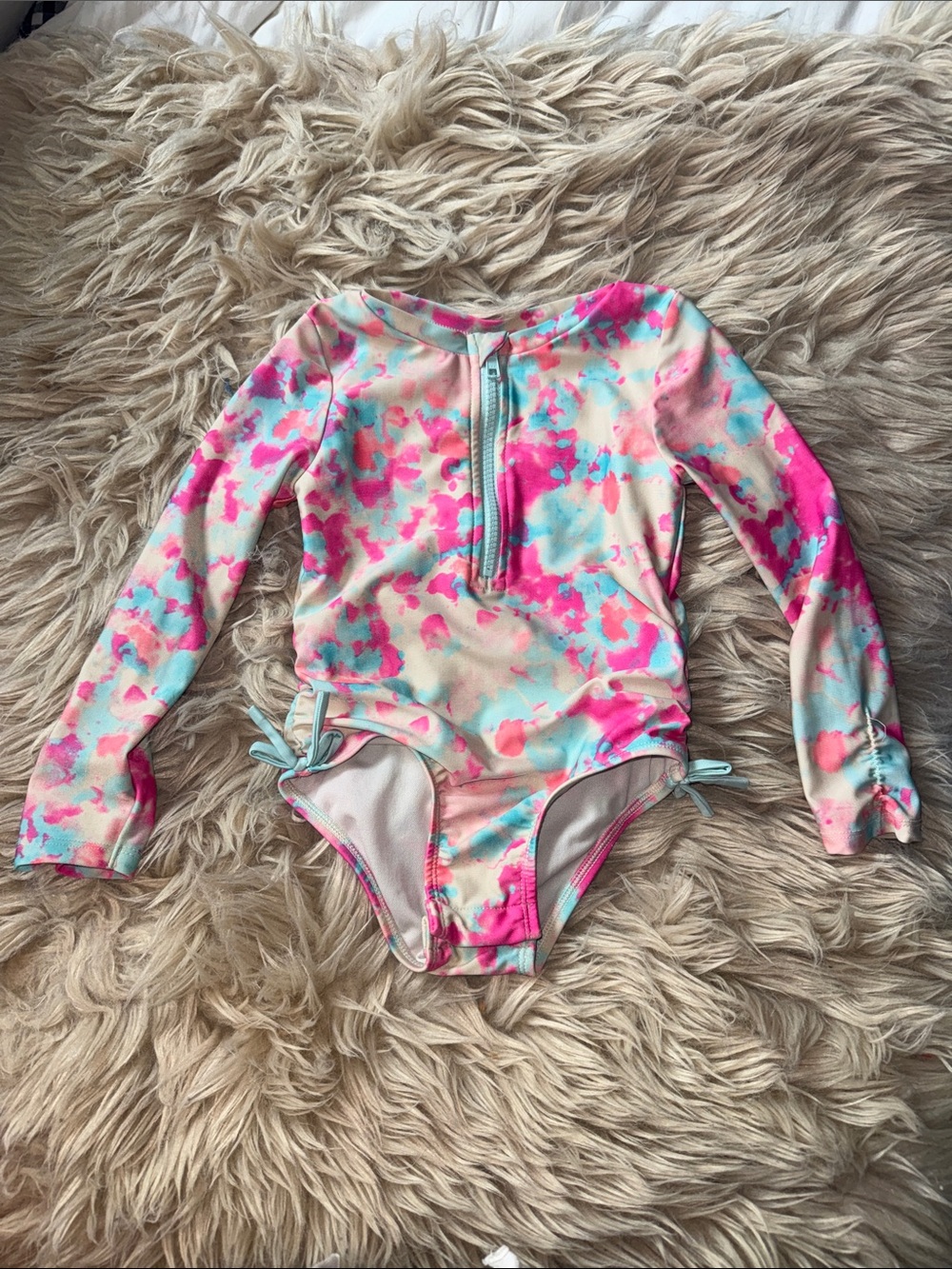 Cat & Jack Pink & Aqua Tie-Dye Long Sleeve One-Piece Swimsuit